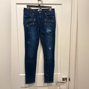 PAIGE Dark Blue Skinny Jeans with Zipper Accents, Edgemont Style, Size 27, Women
